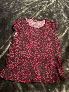 Jessica Red and Black Leopard-Print Scoop Neck Blouse